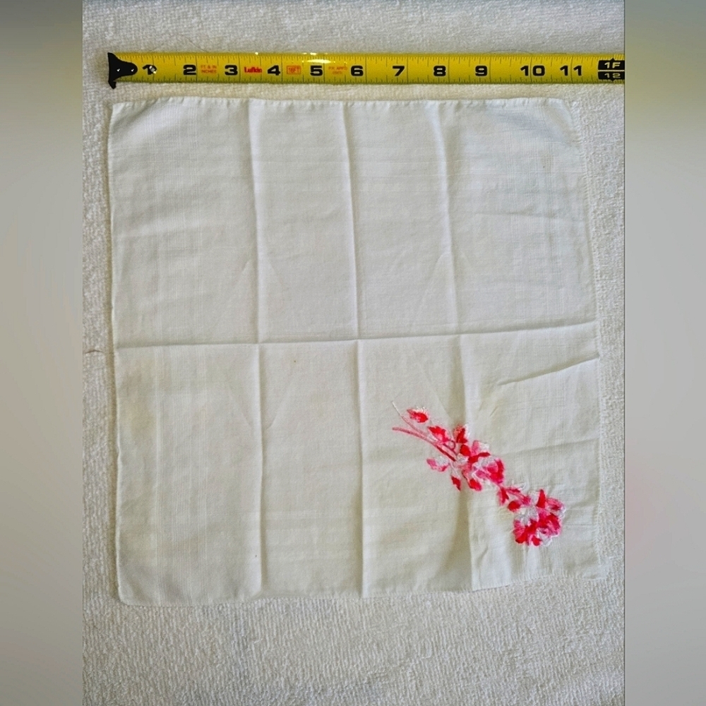 Antique Vintage Handkerchief White  Hanky Embroidered Two Pinks White
